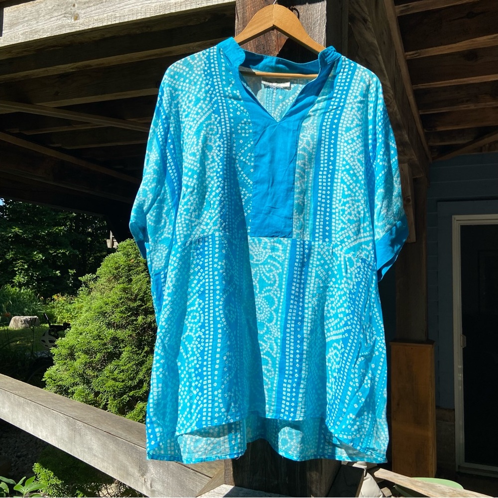 ULLA POPKEN XXL flowy cotton tunic top. Beautiful blue.